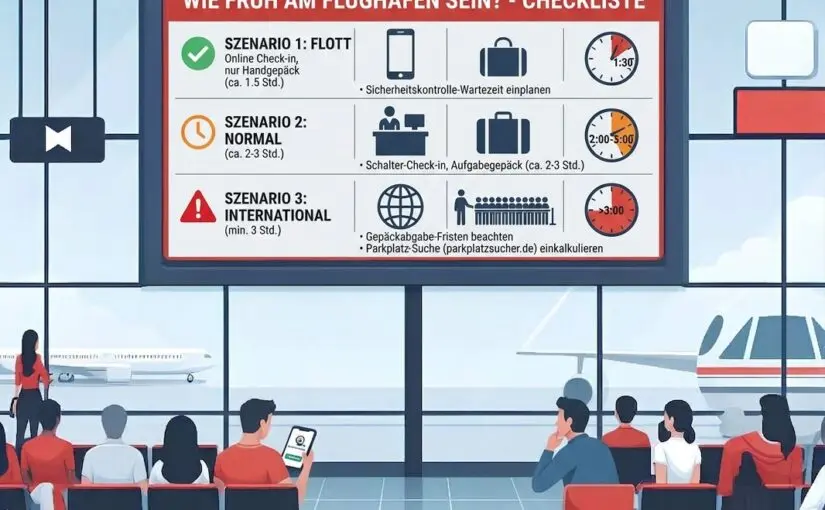 Wie früh am Flughafen sein? Puffer nach Terminal und Reisezeit